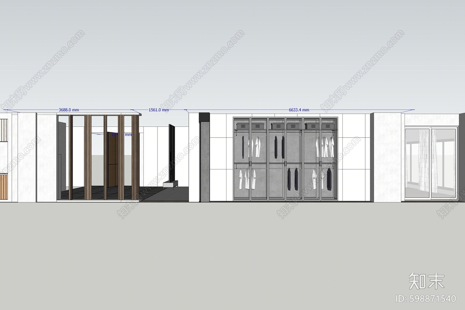现代衣柜衣帽间SU模型下载【ID:598871540】