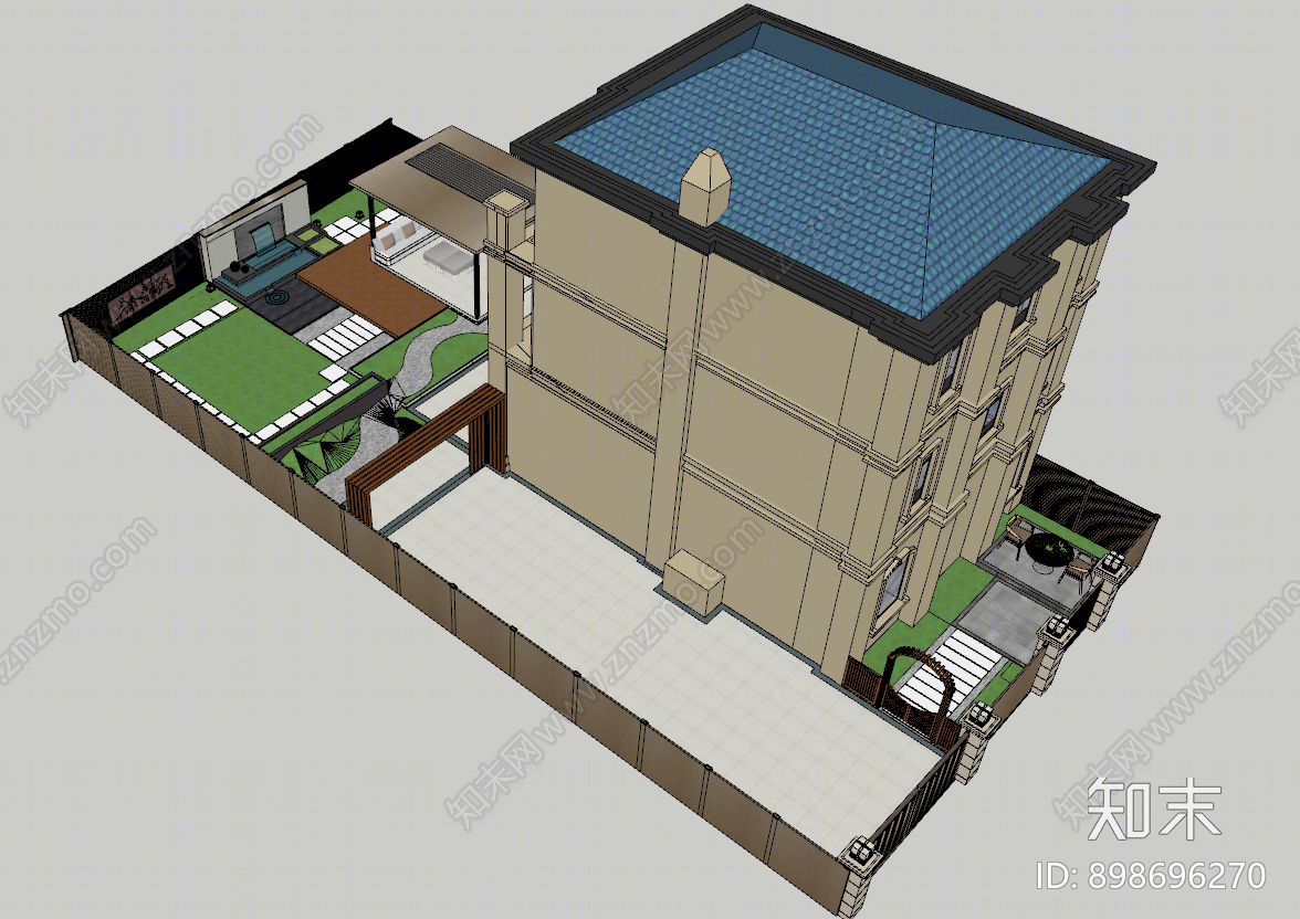现代庭院花园SU模型下载【ID:898696270】
