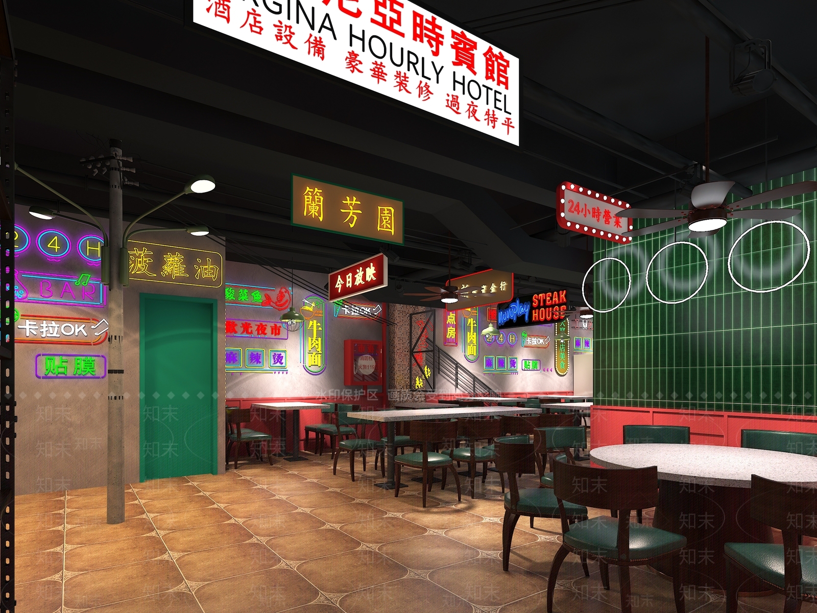 工业风港式烧烤店3D模型下载【ID:498699091】