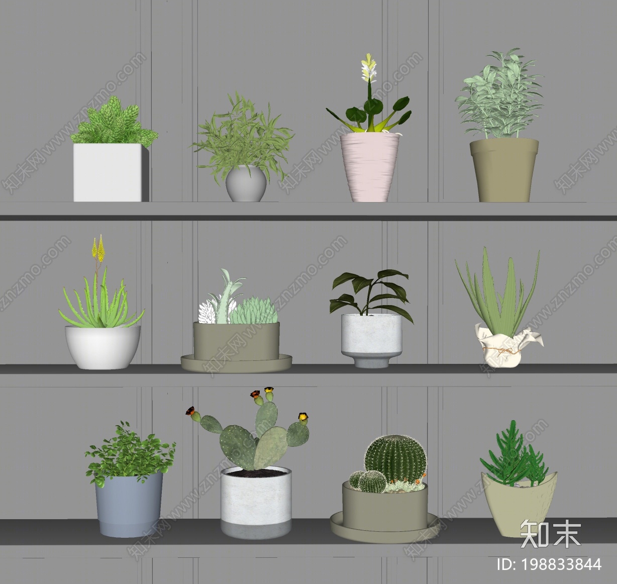 现代植物盆栽SU模型下载【ID:198833844】