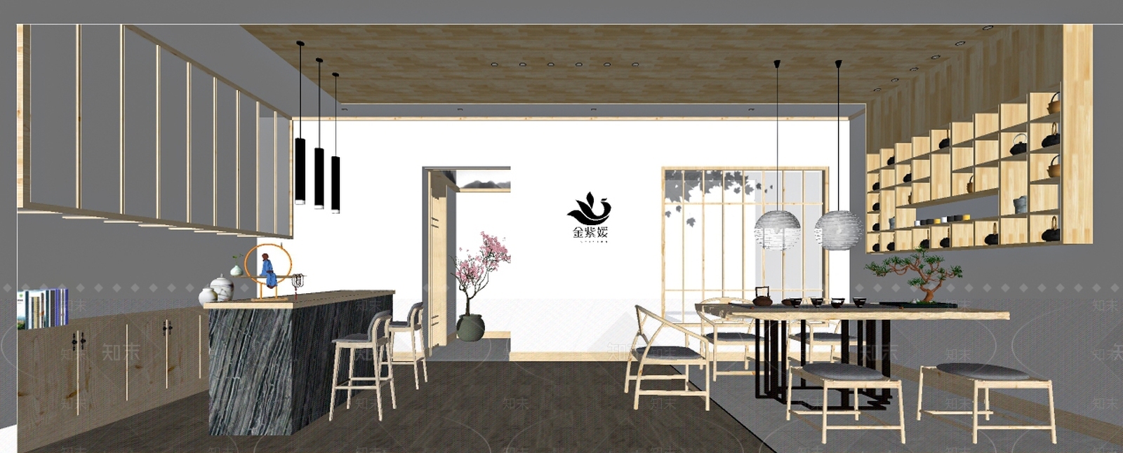 新中式茶馆SU模型下载【ID:898773304】