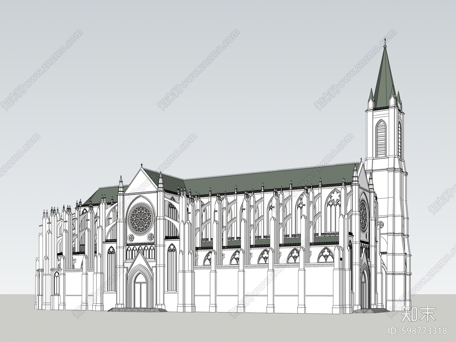 哥特教堂建筑SU模型下载【ID:598773318】