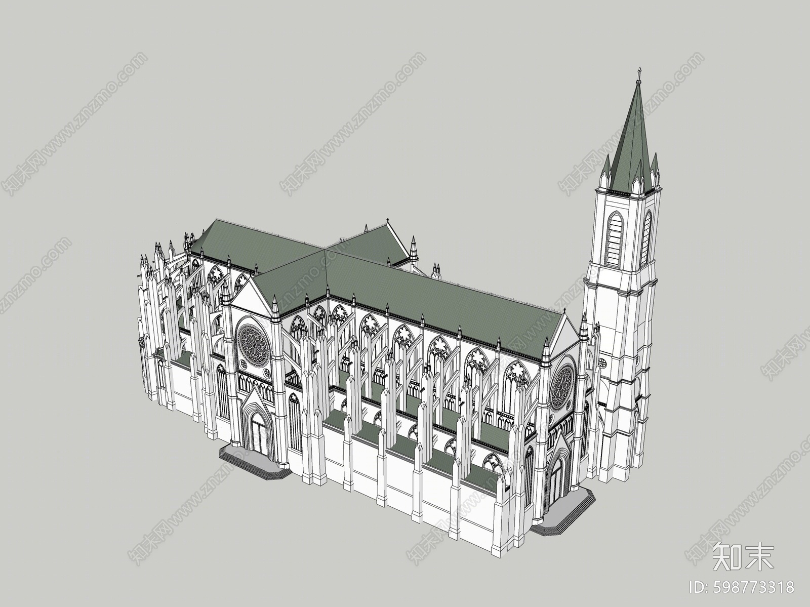 哥特教堂建筑SU模型下载【ID:598773318】