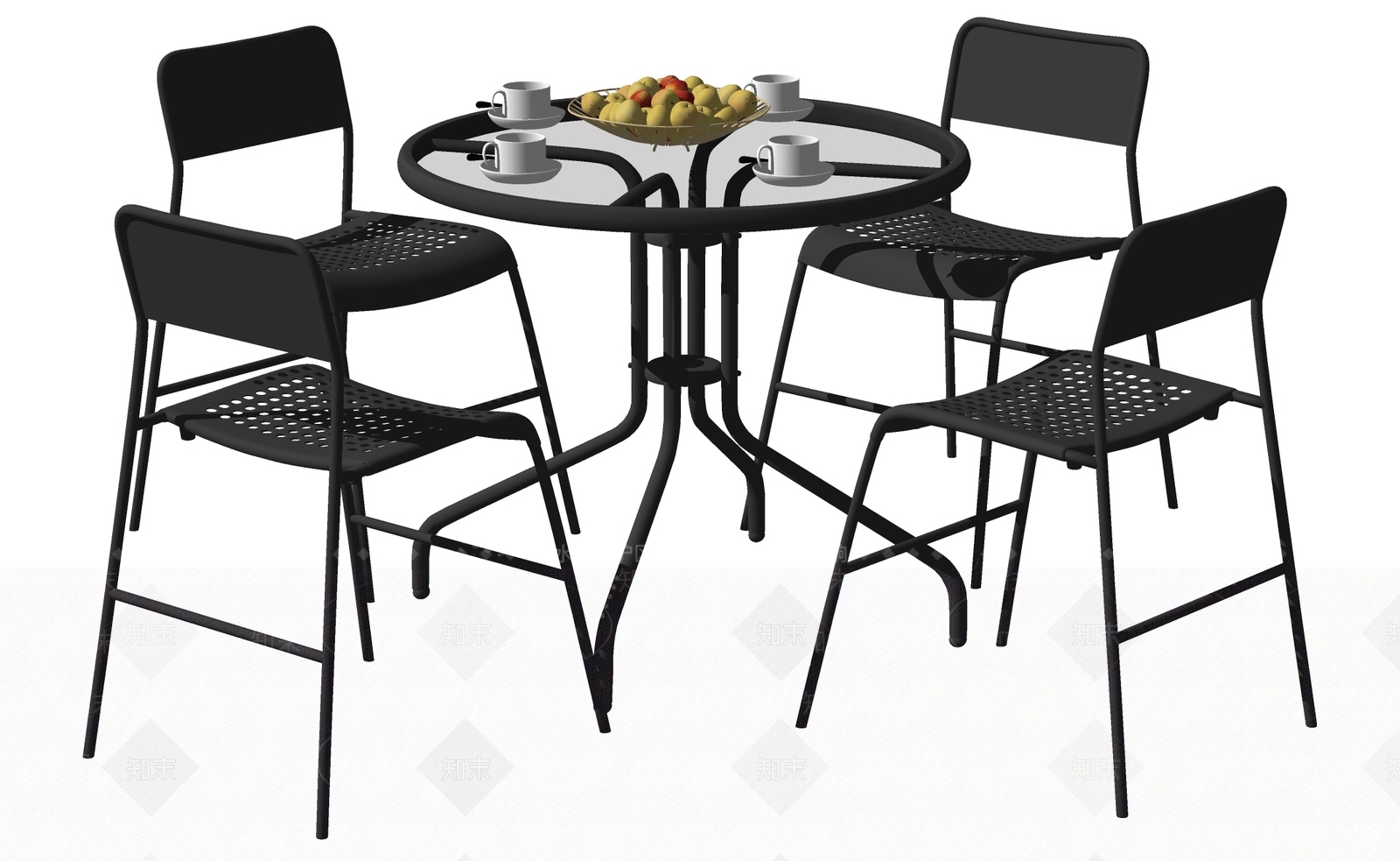 现代铁艺餐桌椅SU模型下载【ID:798851791】