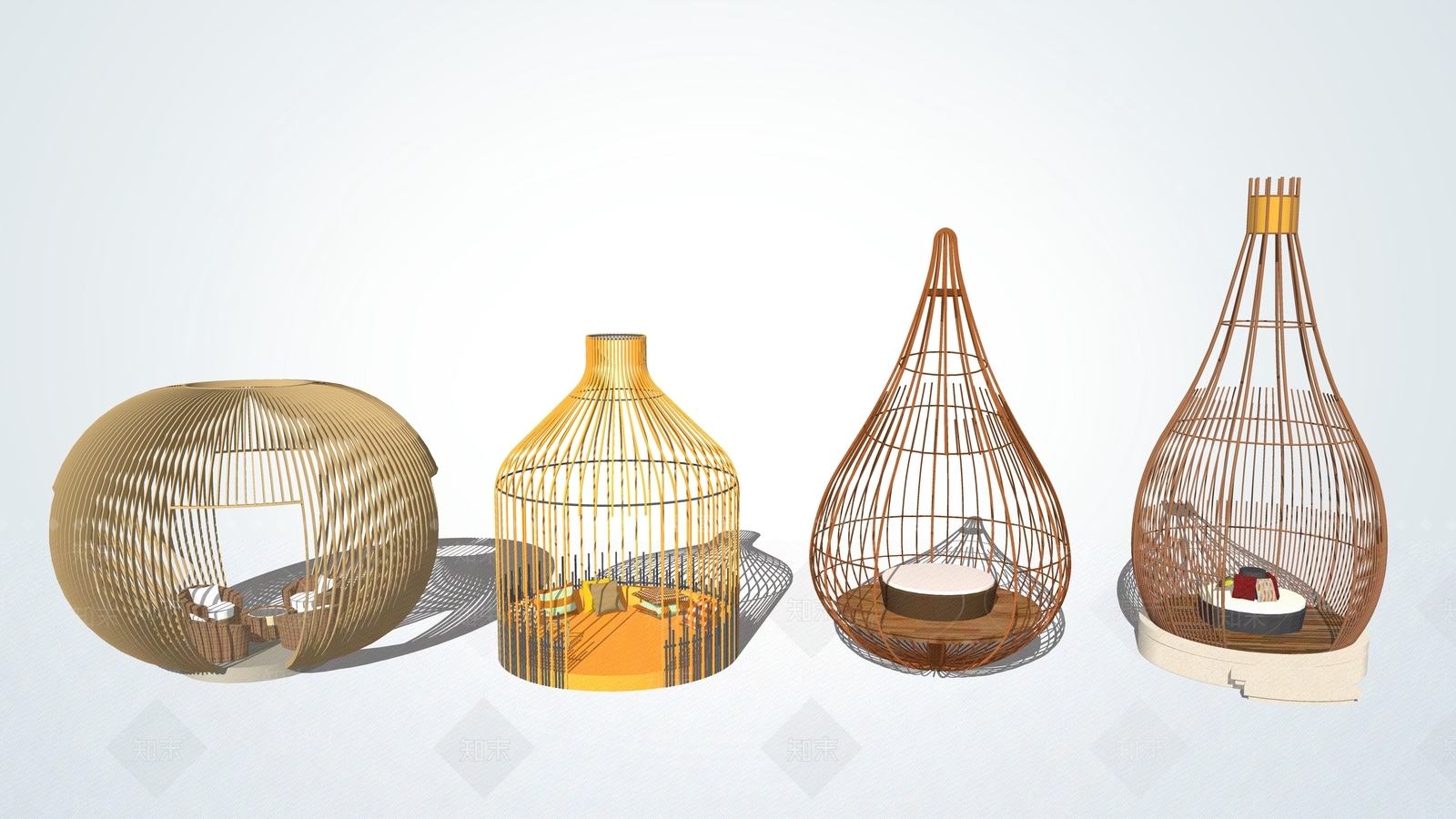 现代鸟笼景观亭SU模型下载【ID:498855849】