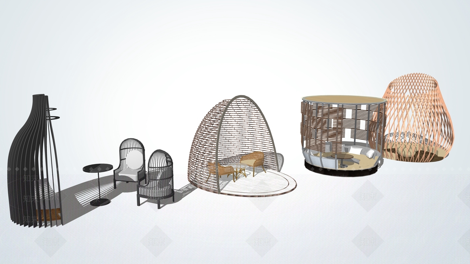 现代鸟笼景观亭SU模型下载【ID:498855861】