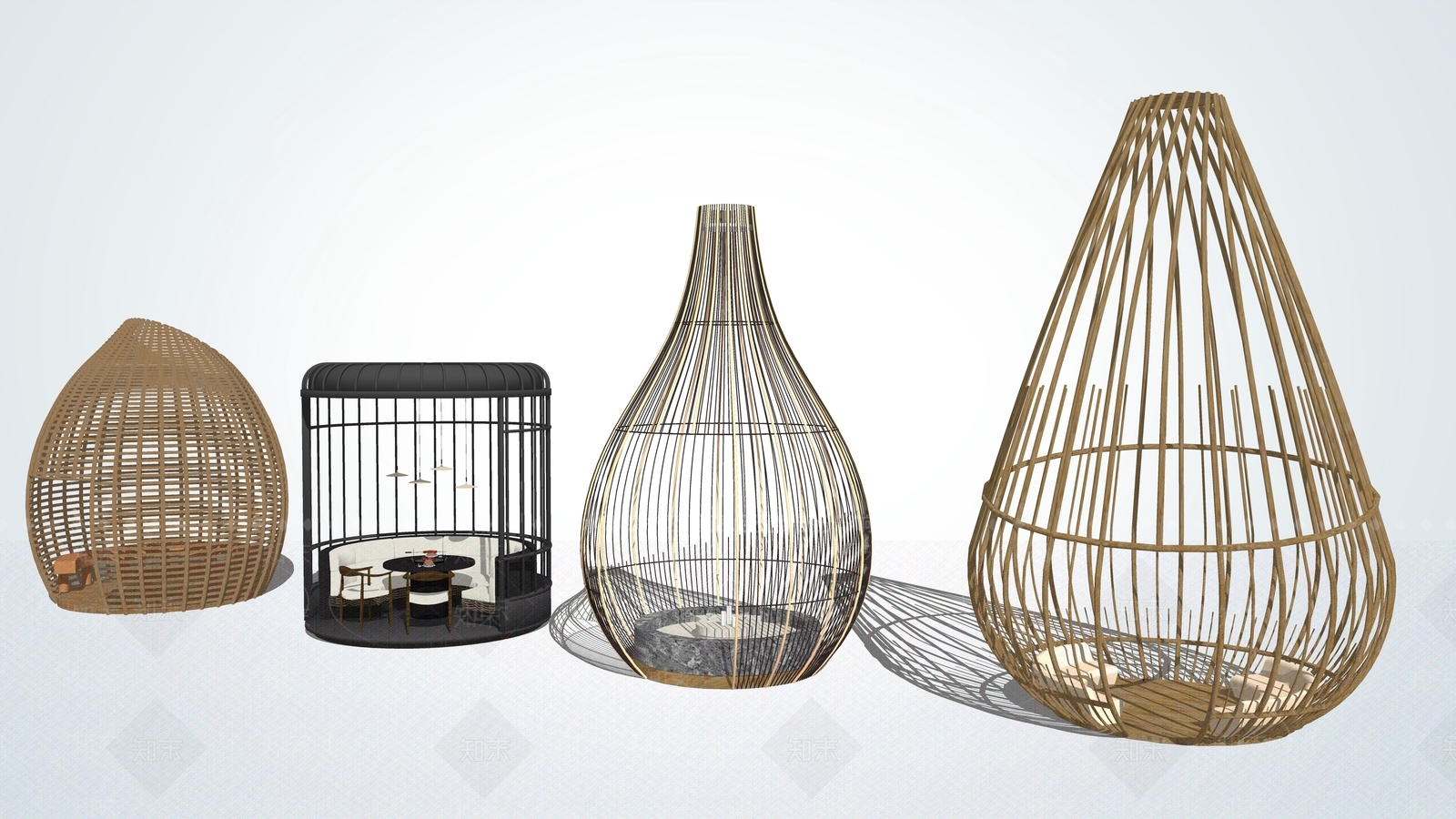 现代鸟笼景观亭SU模型下载【ID:498855867】