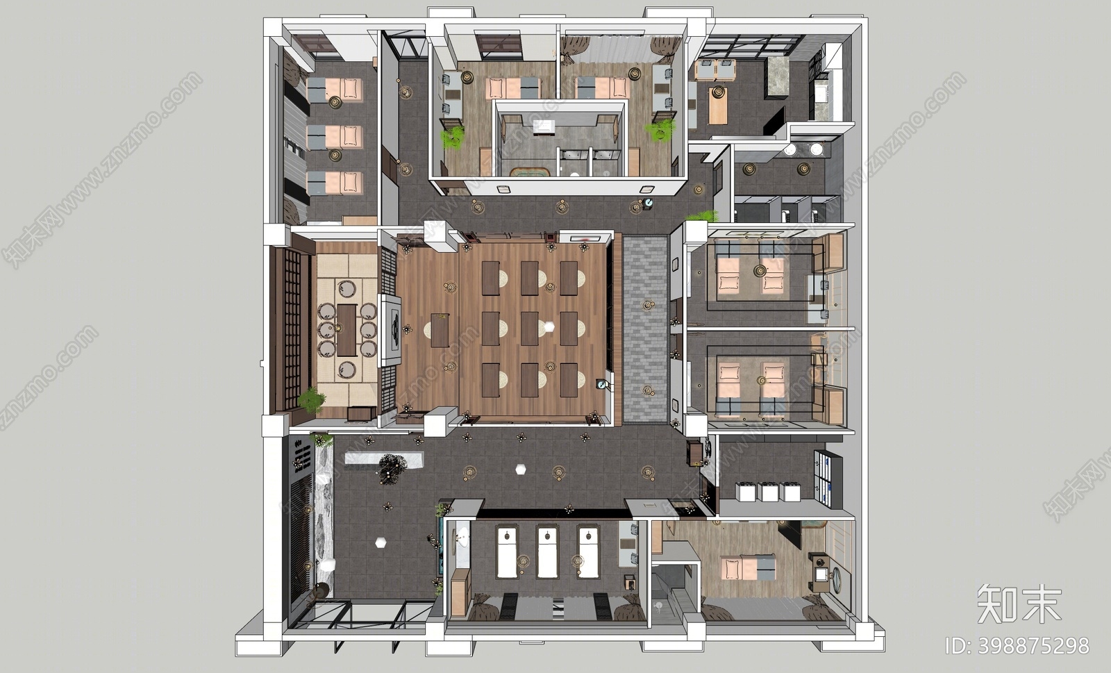 中式禅意养生馆SU模型下载【ID:398875298】