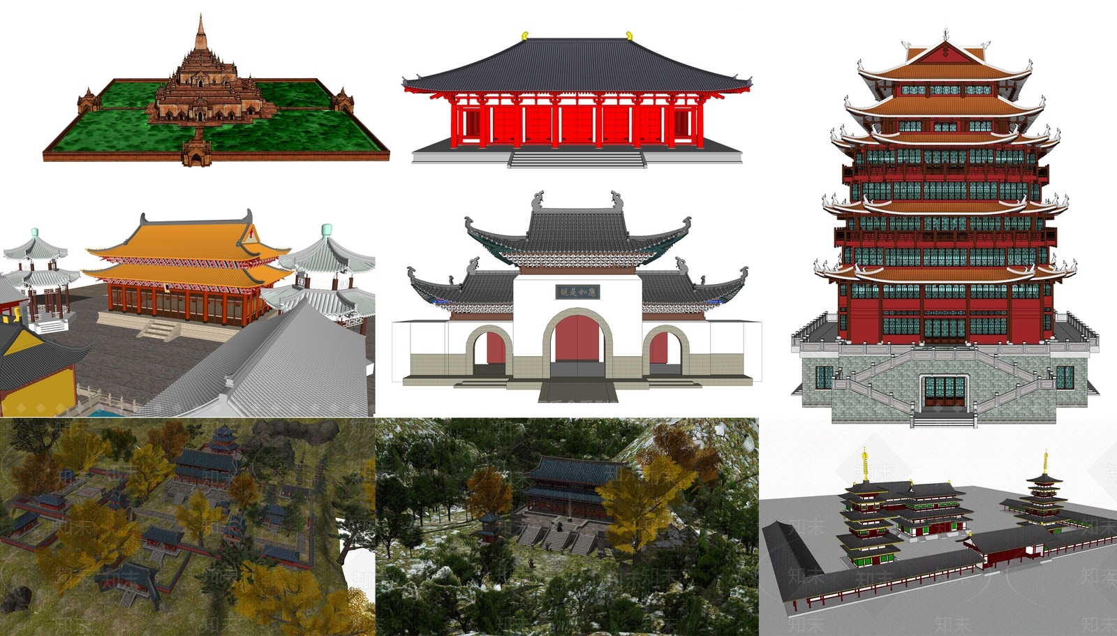中式寺庙建筑SU模型下载【ID:598938402】