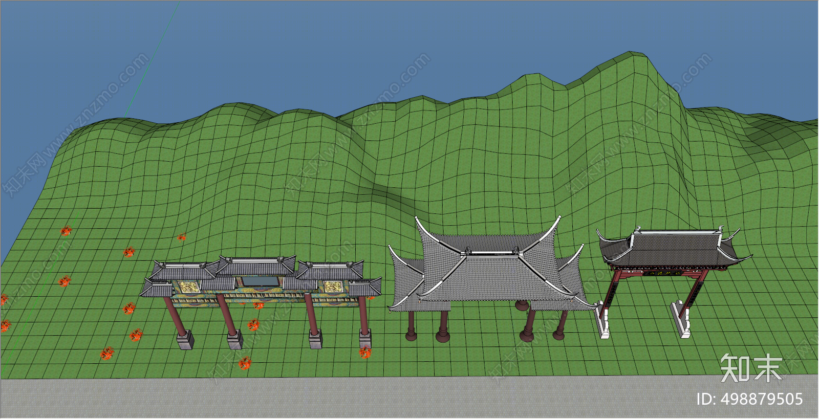 中式牌坊牌楼SU模型下载【ID:498879505】