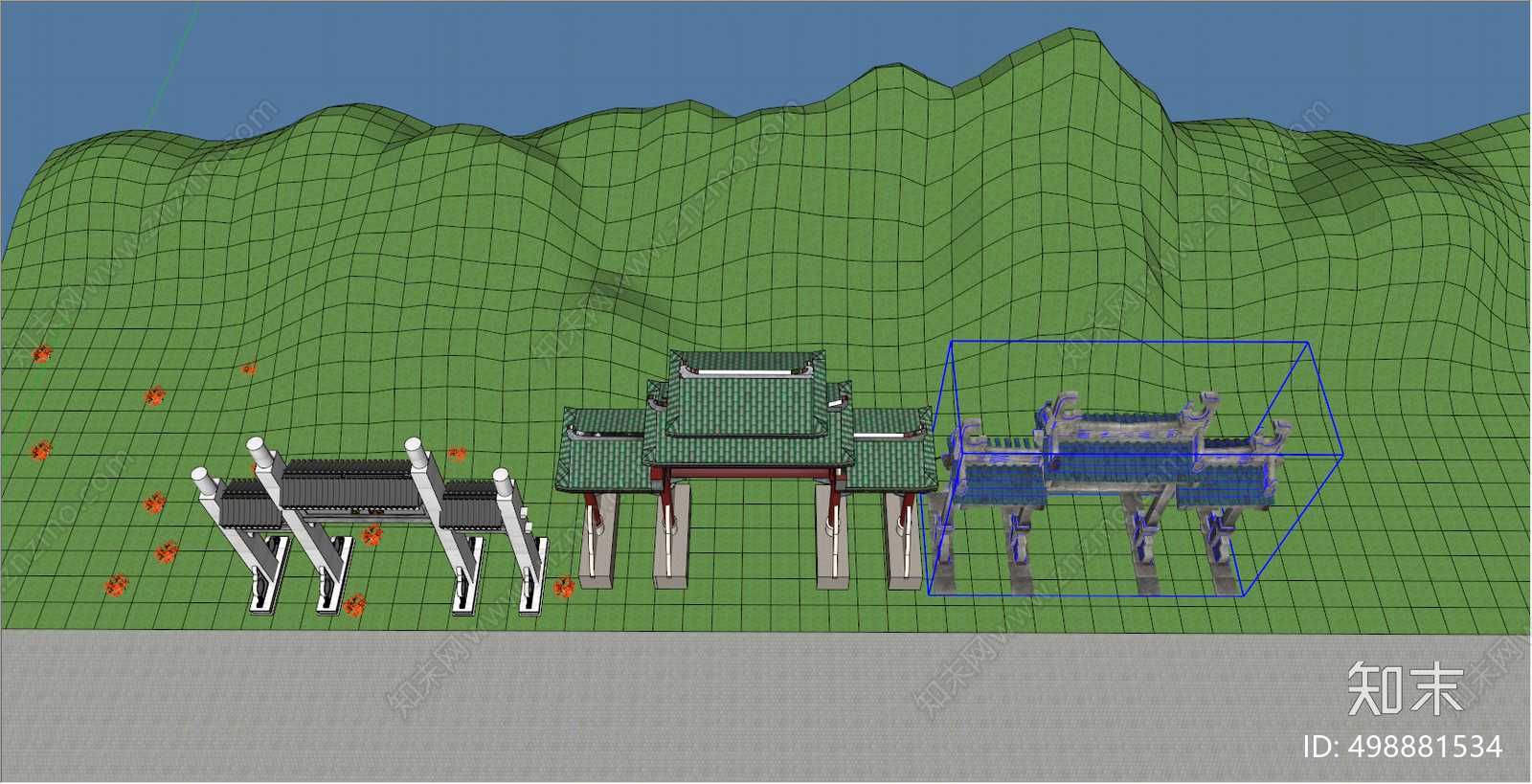 中式牌坊牌楼SU模型下载【ID:498881534】