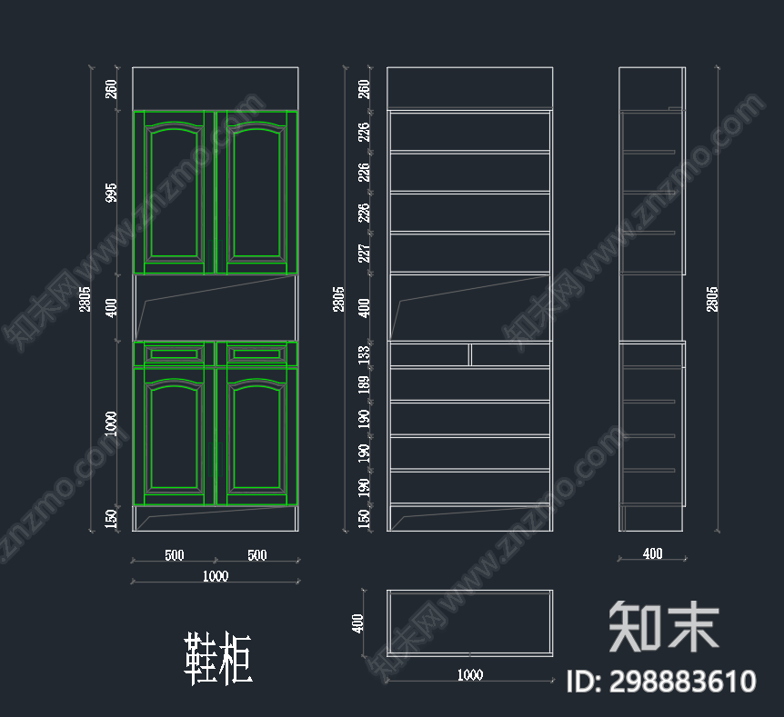 现代衣柜cad施工图下载【ID:298883610】