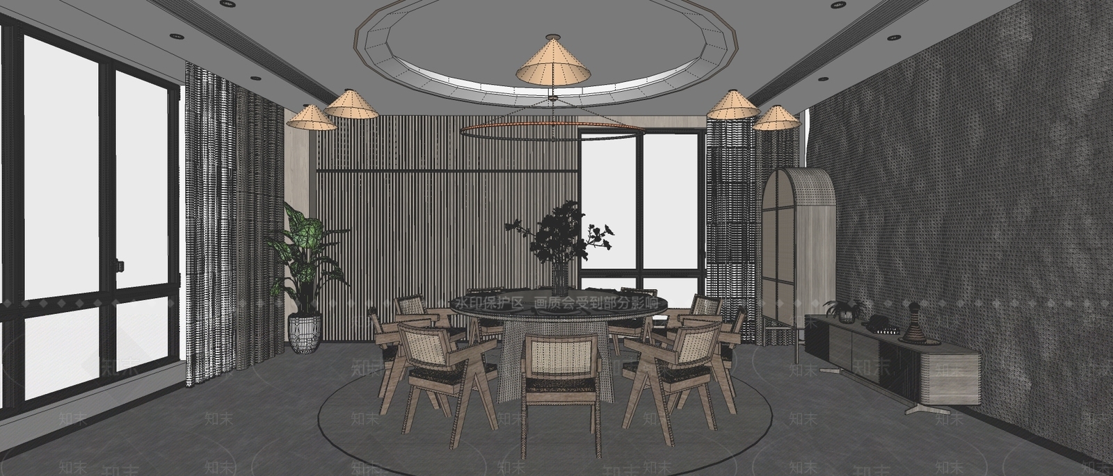 现代酒店宴会厅SU模型下载【ID:999955670】