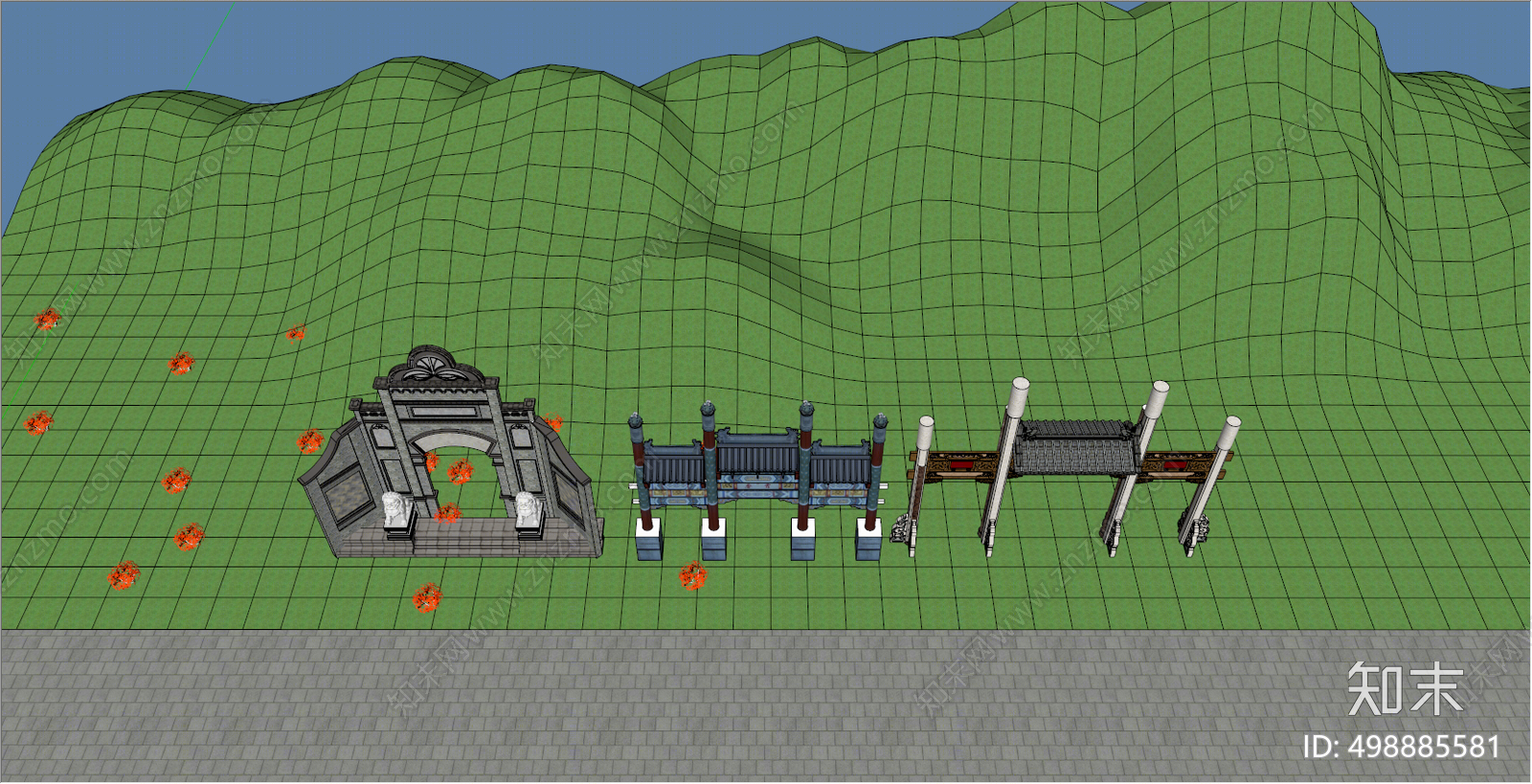 中式牌坊牌楼SU模型下载【ID:498885581】