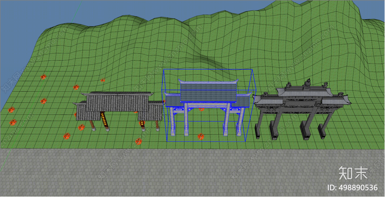 中式牌坊牌楼SU模型下载【ID:498890536】