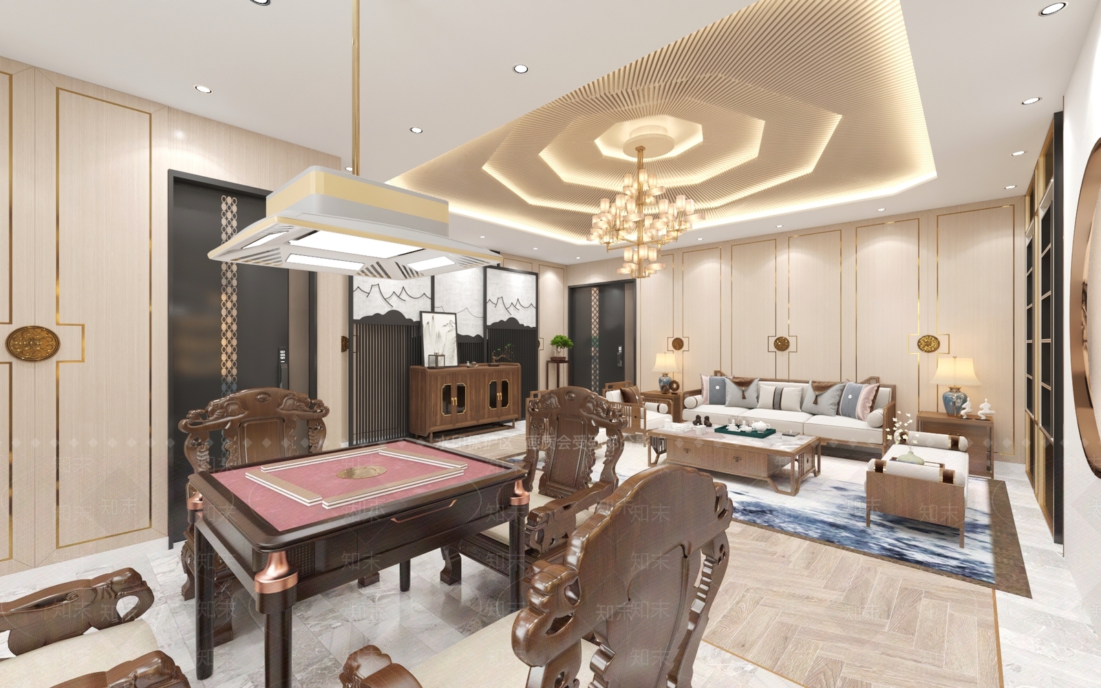 新中式棋牌室3D模型下载【ID:998937999】