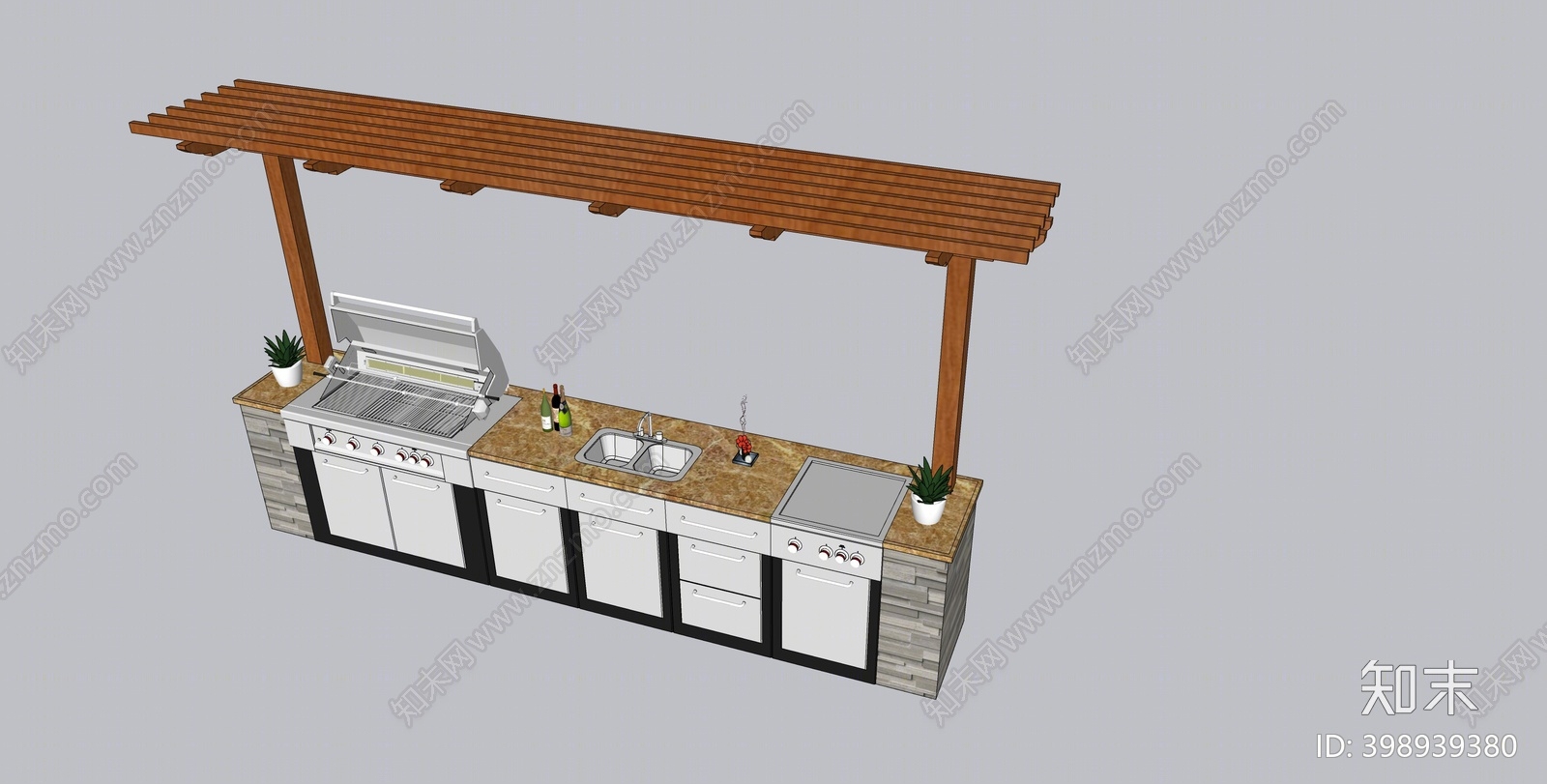 现代庭院烧烤台SU模型下载【ID:398939380】
