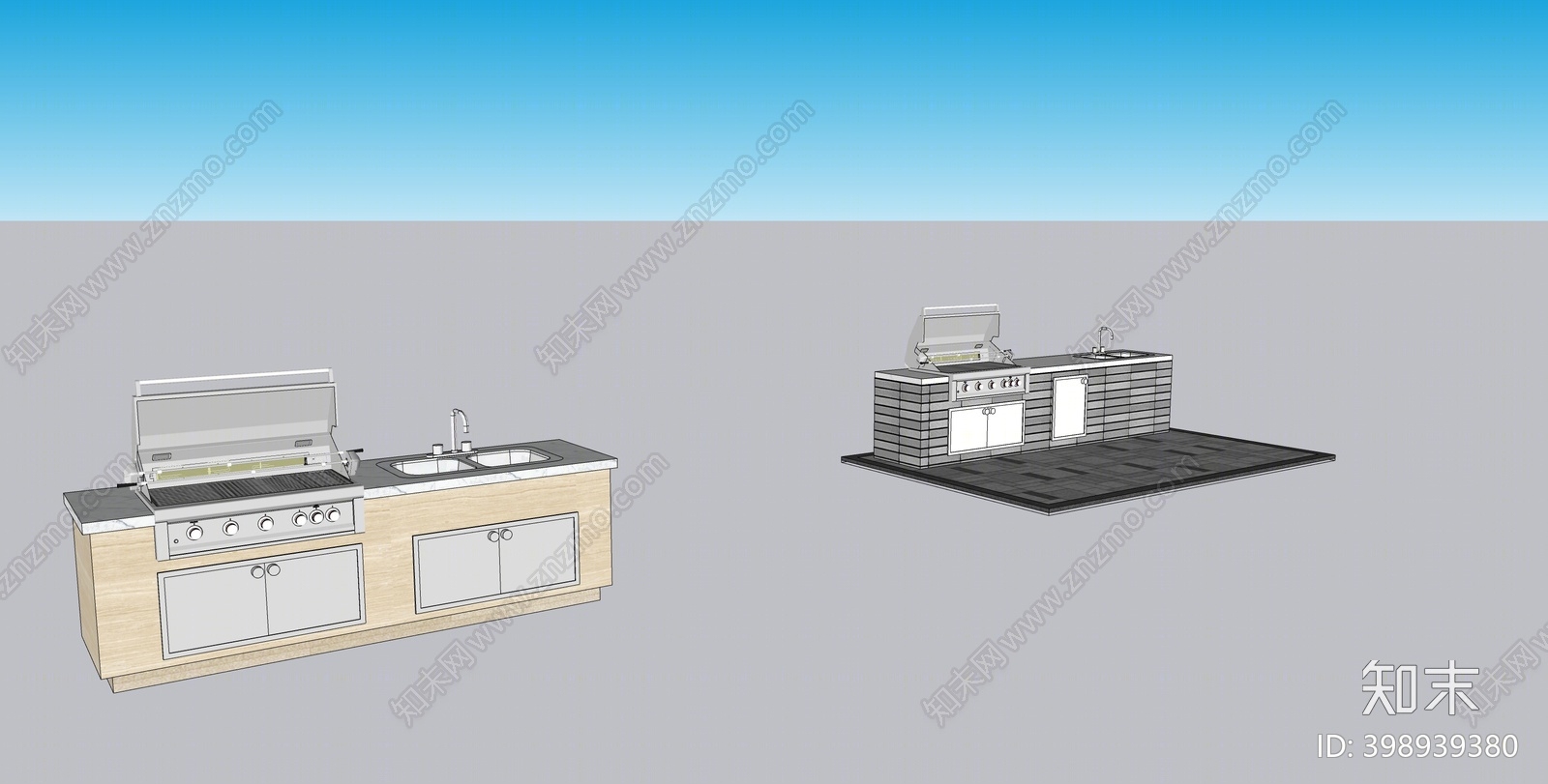 现代庭院烧烤台SU模型下载【ID:398939380】