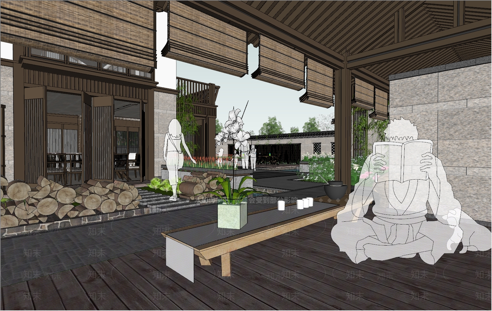 新中式四合院度假别院SU模型下载【ID:398940283】