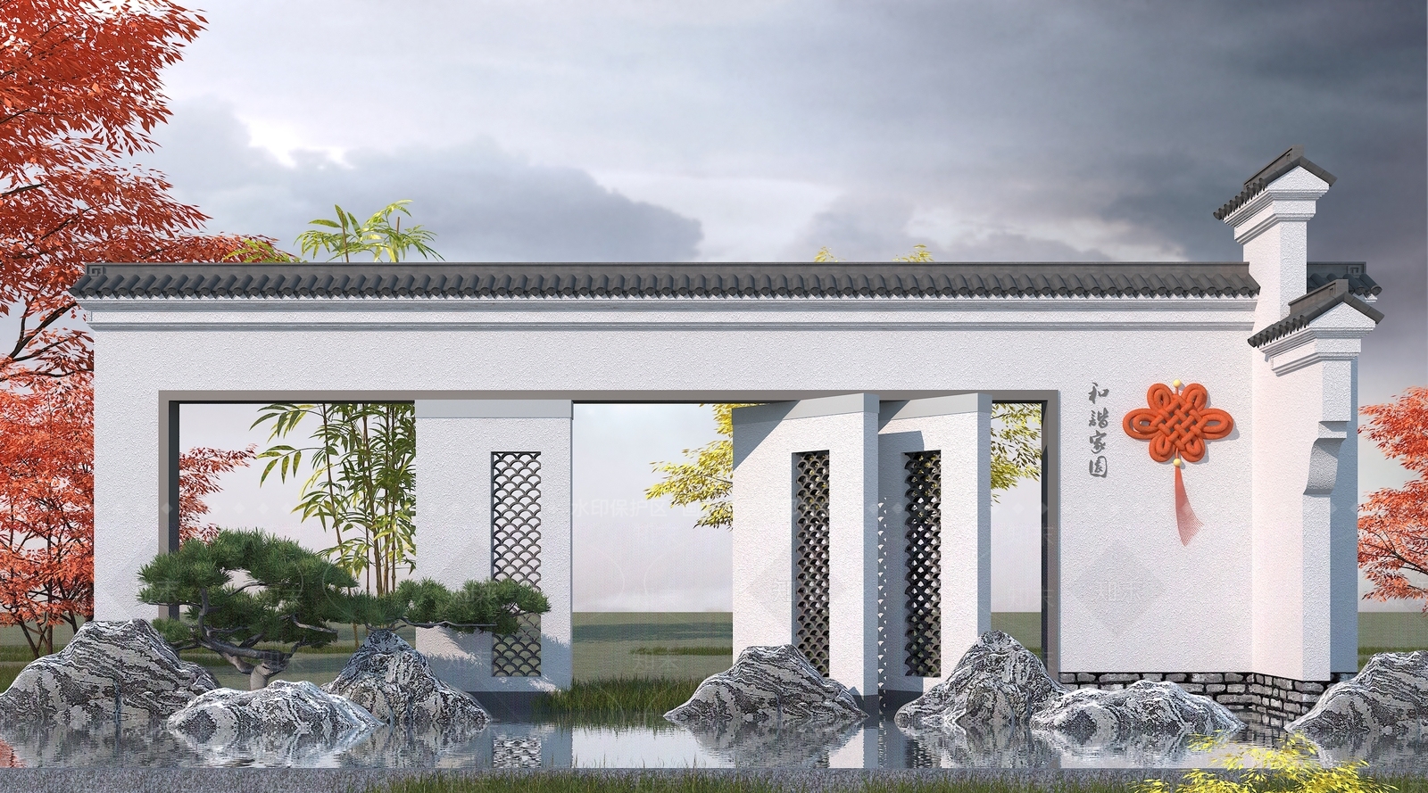 中式景观墙3D模型下载【ID:898947401】