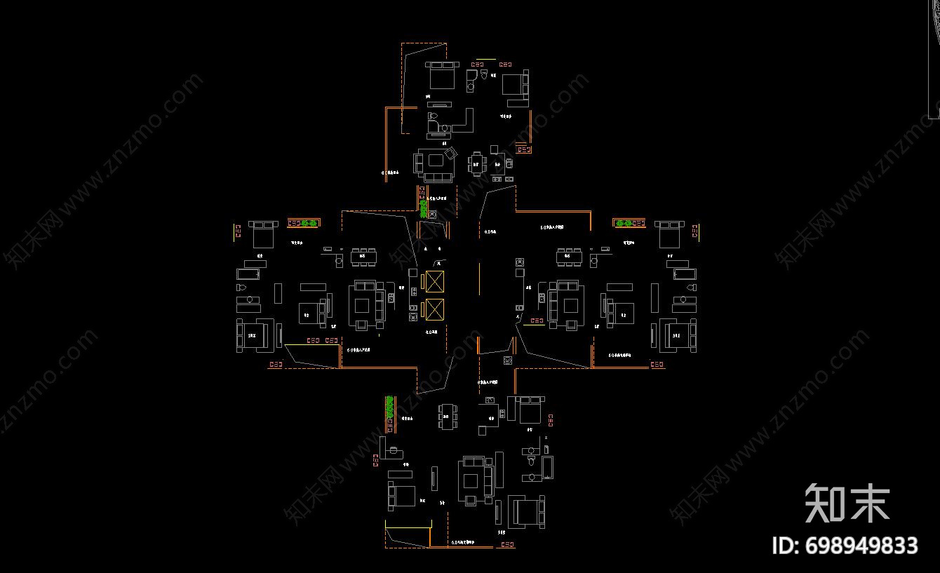 现代单栋住宅cad施工图下载【ID:698949833】