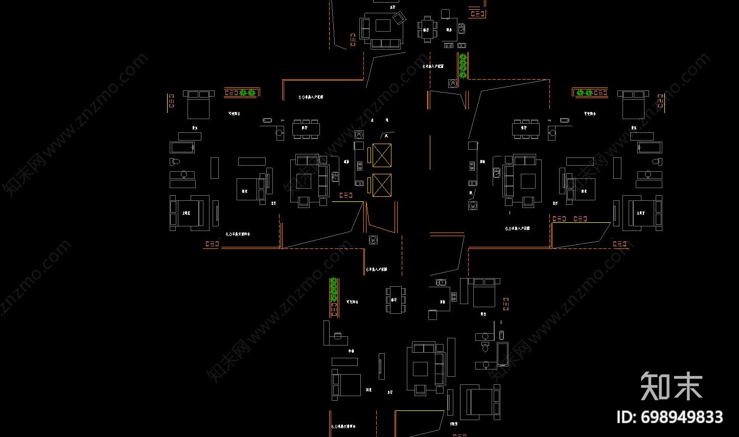 现代单栋住宅cad施工图下载【ID:698949833】