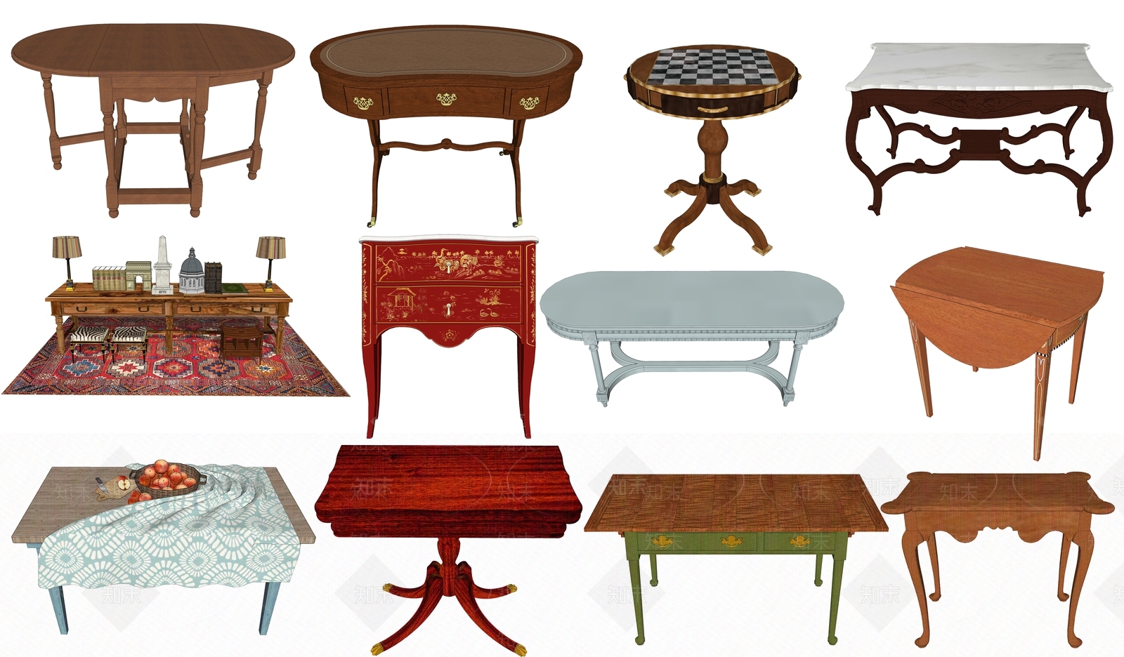 欧式书桌SU模型下载【ID:698962786】