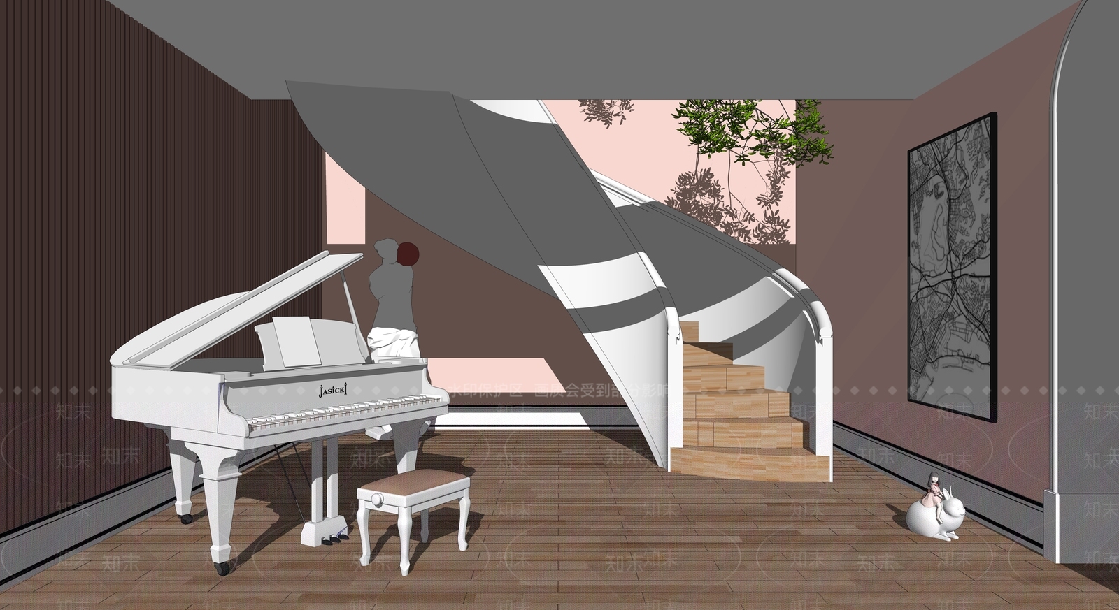 现代家居琴房SU模型下载【ID:998982485】