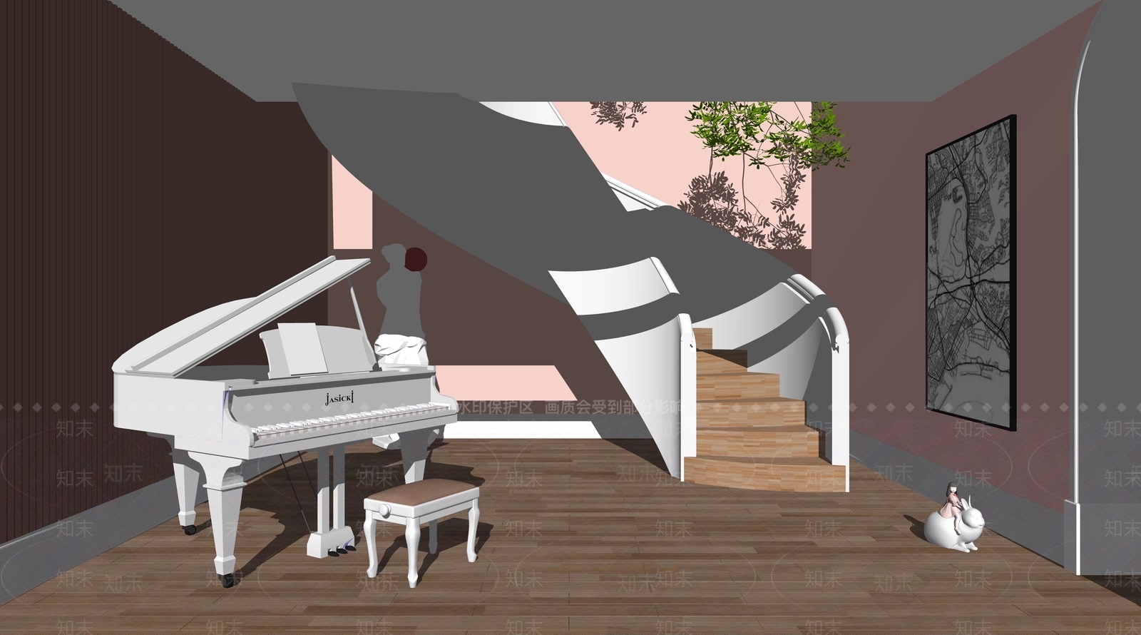 现代家居琴房SU模型下载【ID:998982485】
