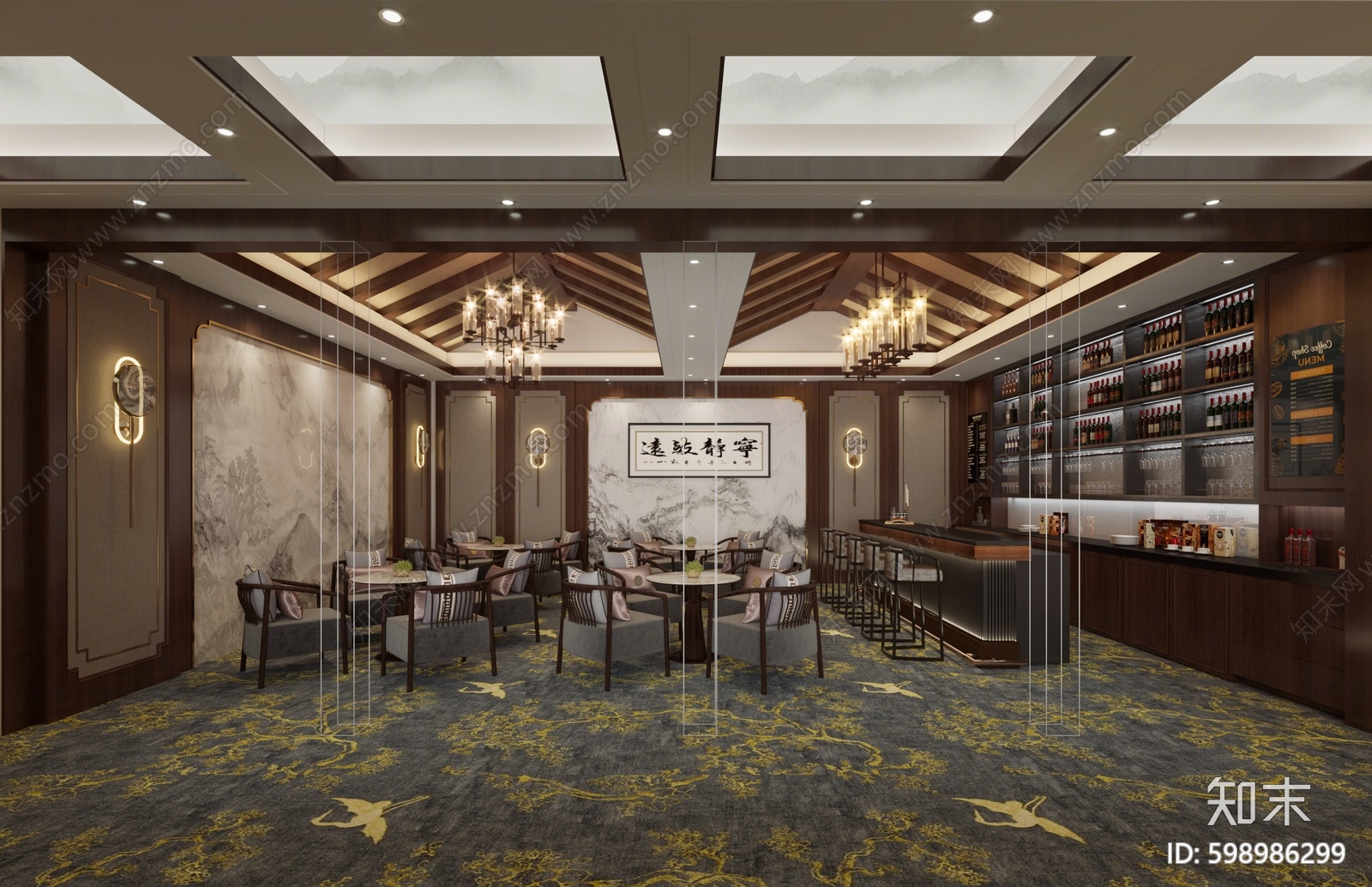 新中式酒店休息区3D模型下载【ID:598986299】