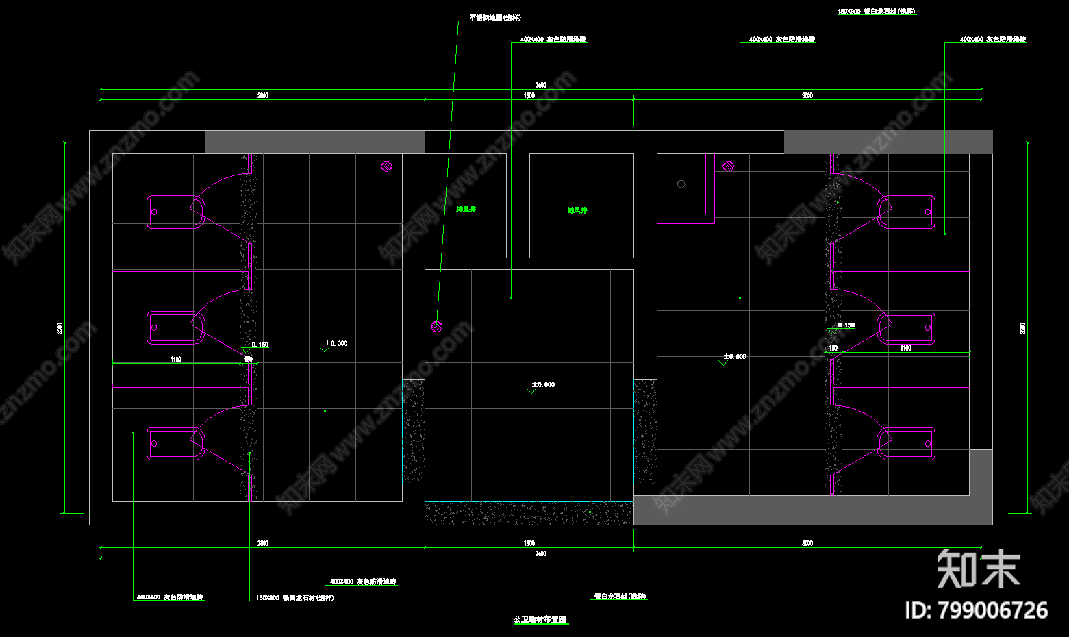 现代公共卫生间室内装修cad施工图下载【ID:799006726】