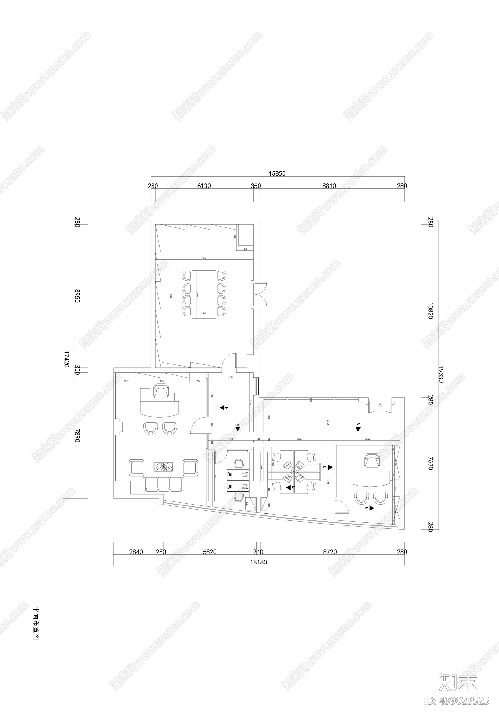 现代办公空间cad施工图下载【ID:499023525】