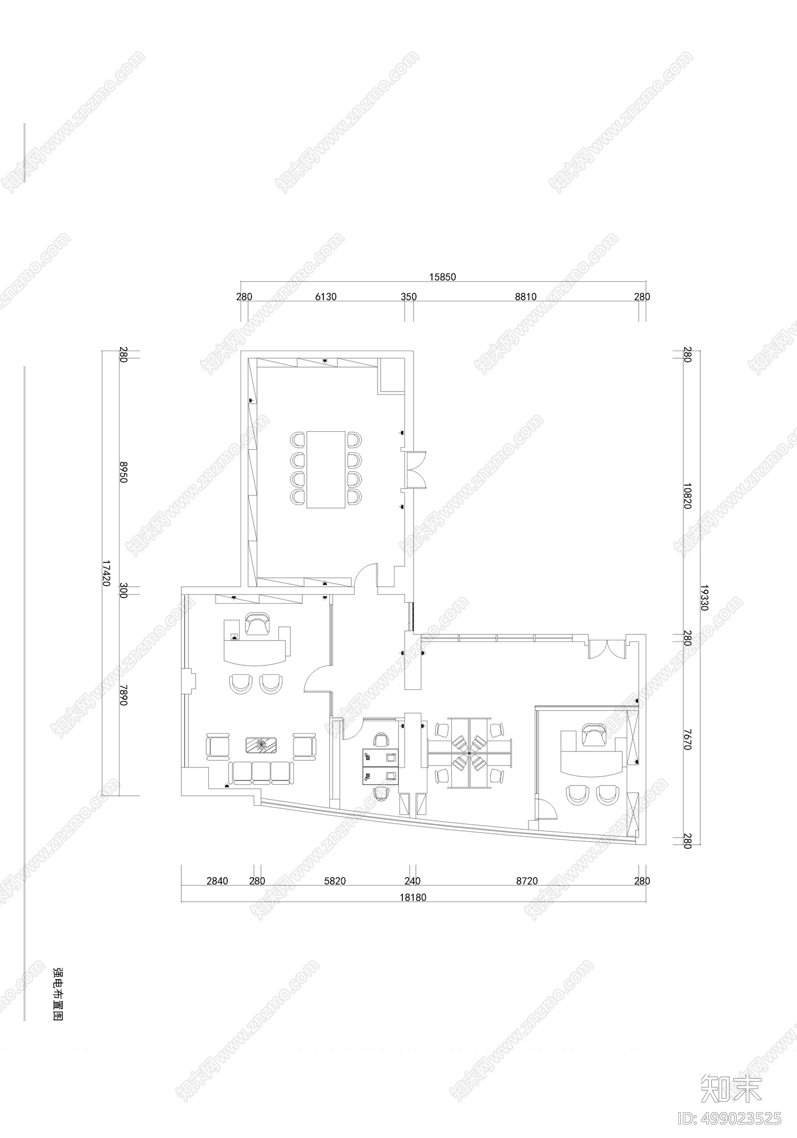 现代办公空间cad施工图下载【ID:499023525】