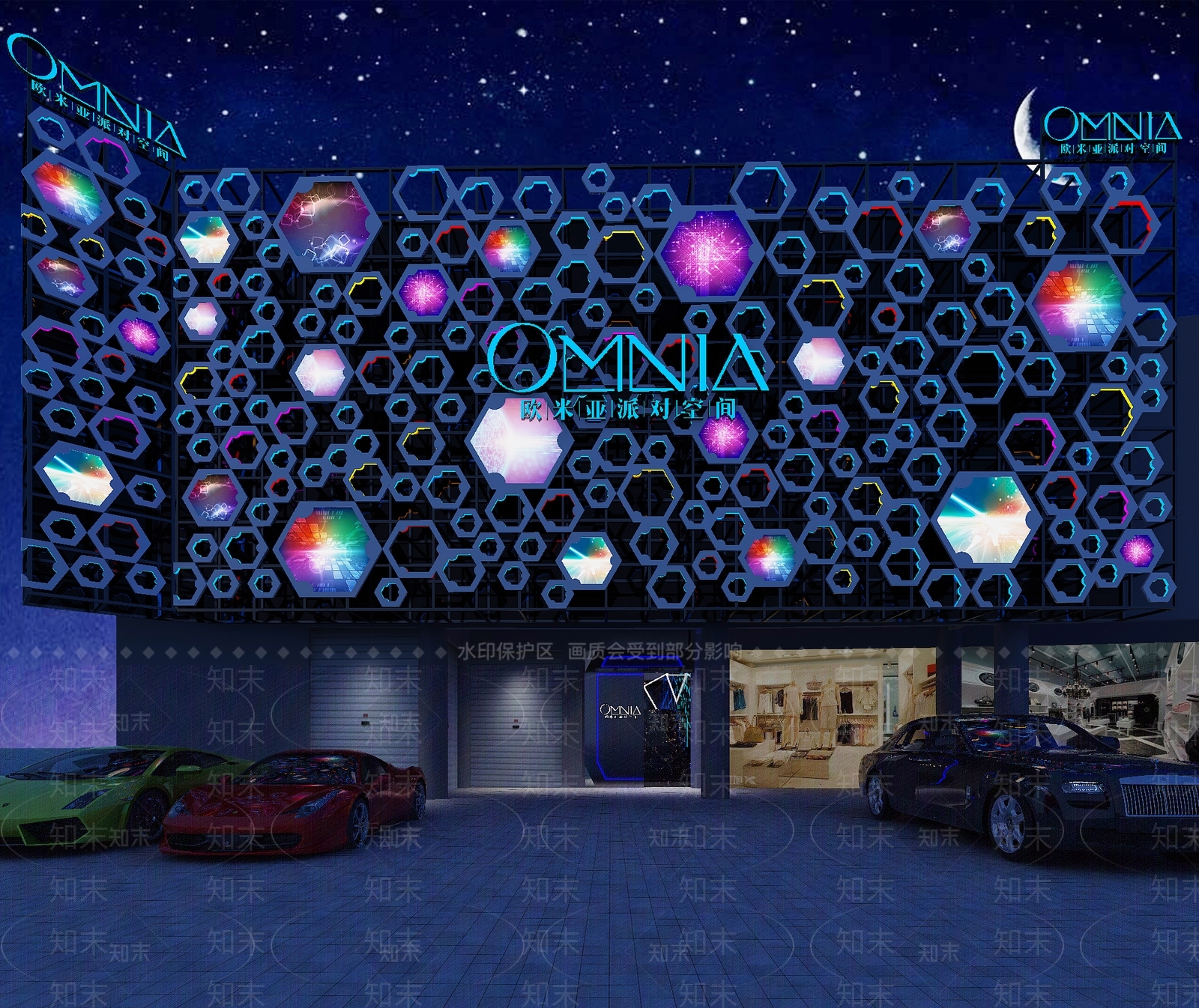 现代科技感酒吧门头3D模型下载【ID:499025406】