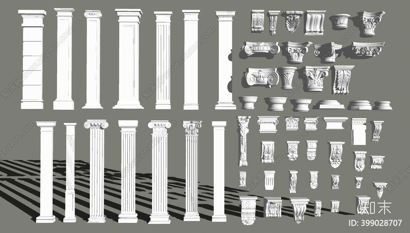 欧式罗马柱SU模型下载【ID:399028707】