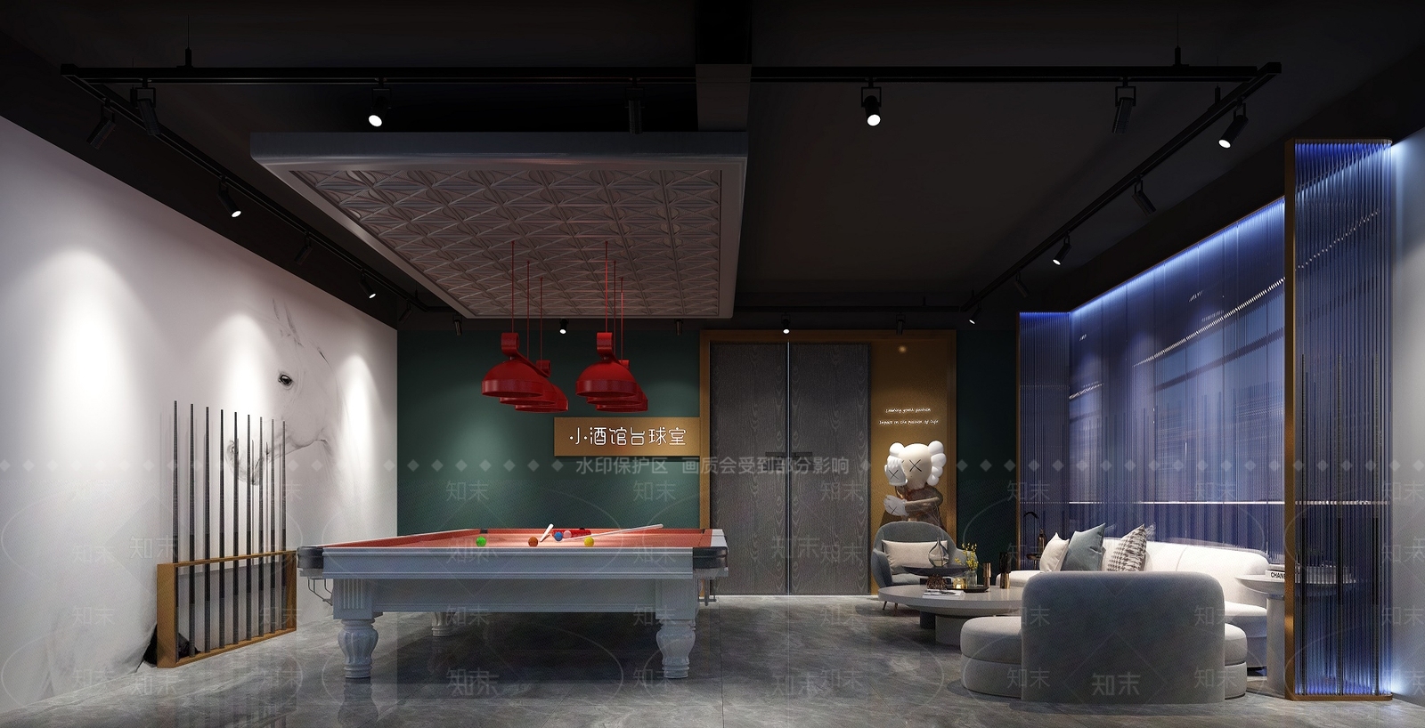 工业风台球室3D模型下载【ID:299049435】