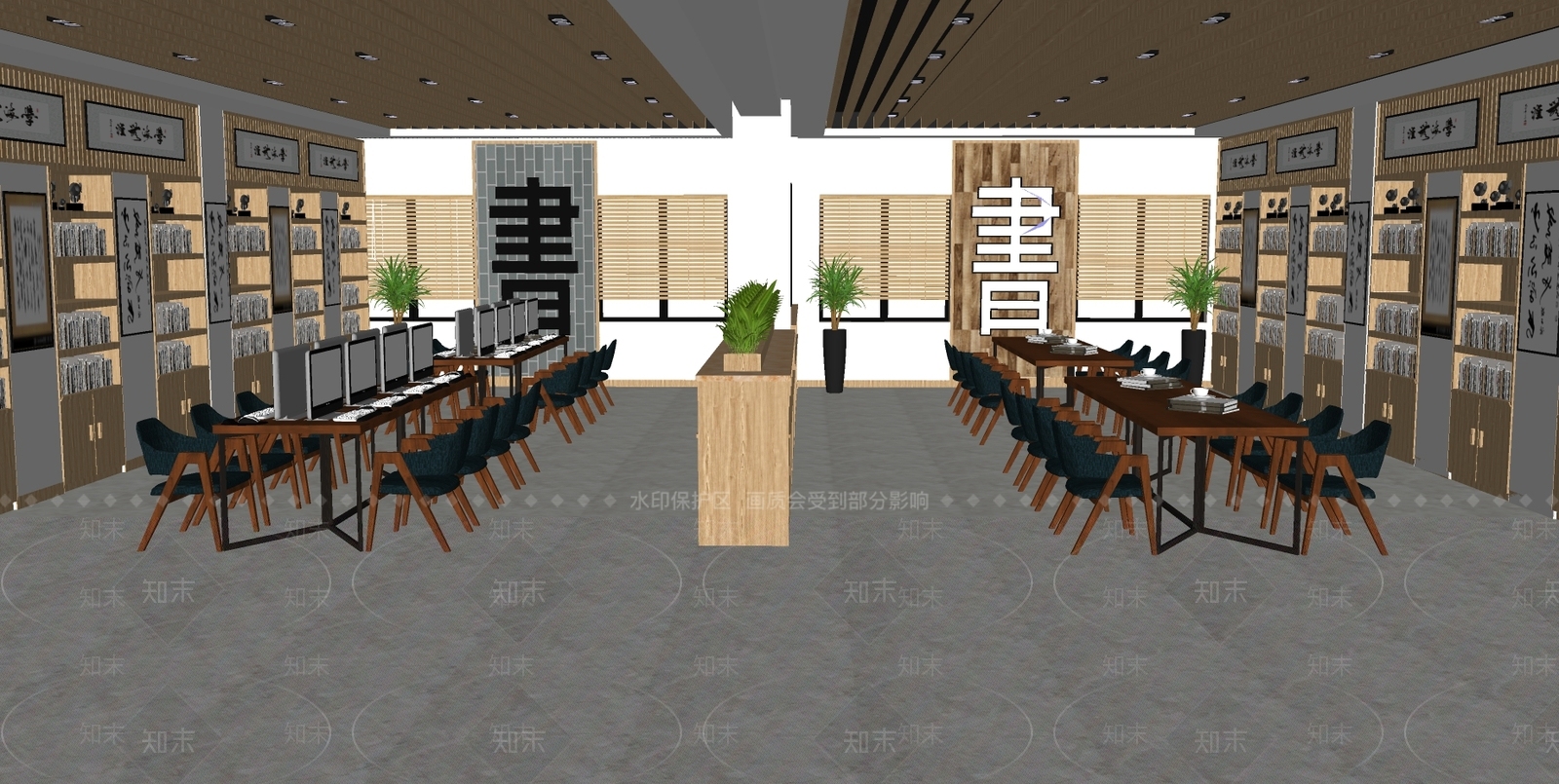 现代图书馆内部SU模型下载【ID:199040240】