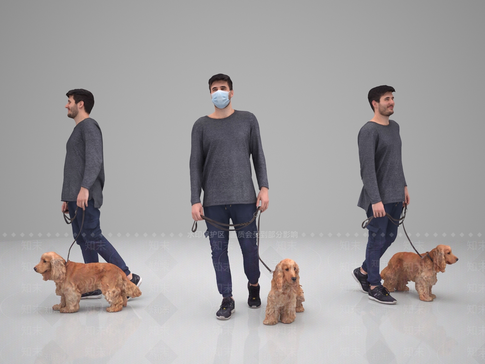 现代遛狗的男人3D模型下载【ID:699058497】