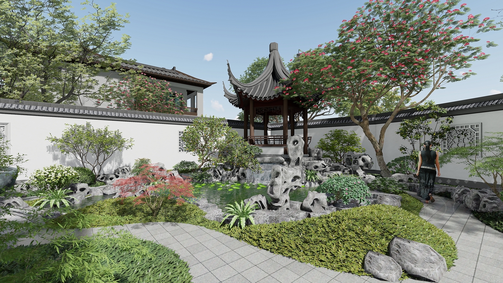 中式居家院子SU模型下载【ID:899092352】