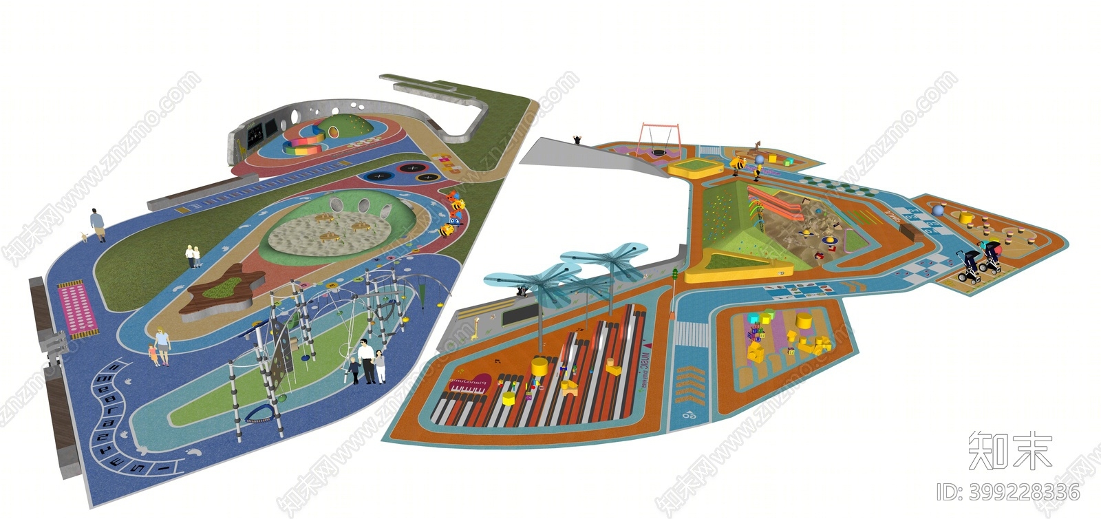 现代儿童游乐园活动设施设备SU模型下载【ID:399228336】
