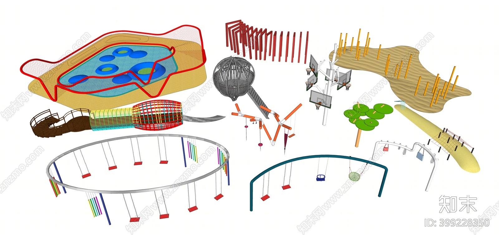 现代儿童游乐园活动设施设备SU模型下载【ID:399228350】