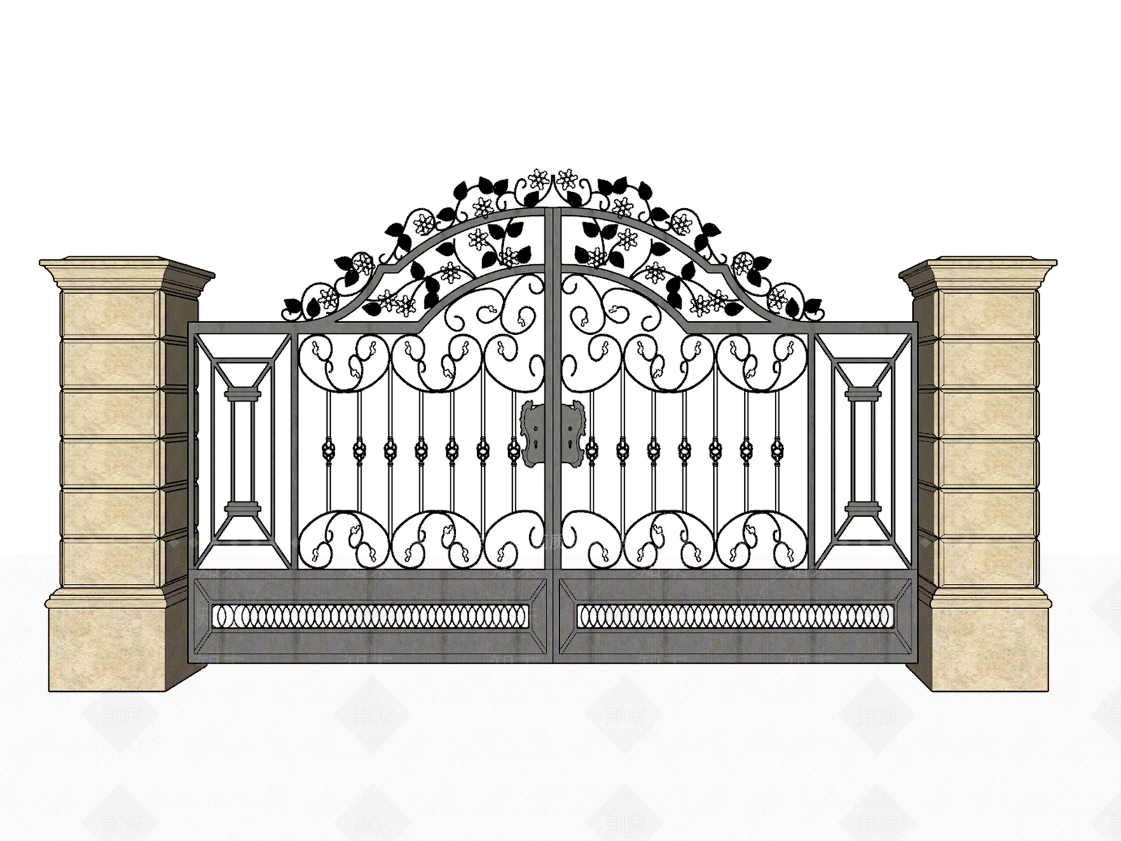 欧式风格铁艺大门SU模型下载【ID:799204692】
