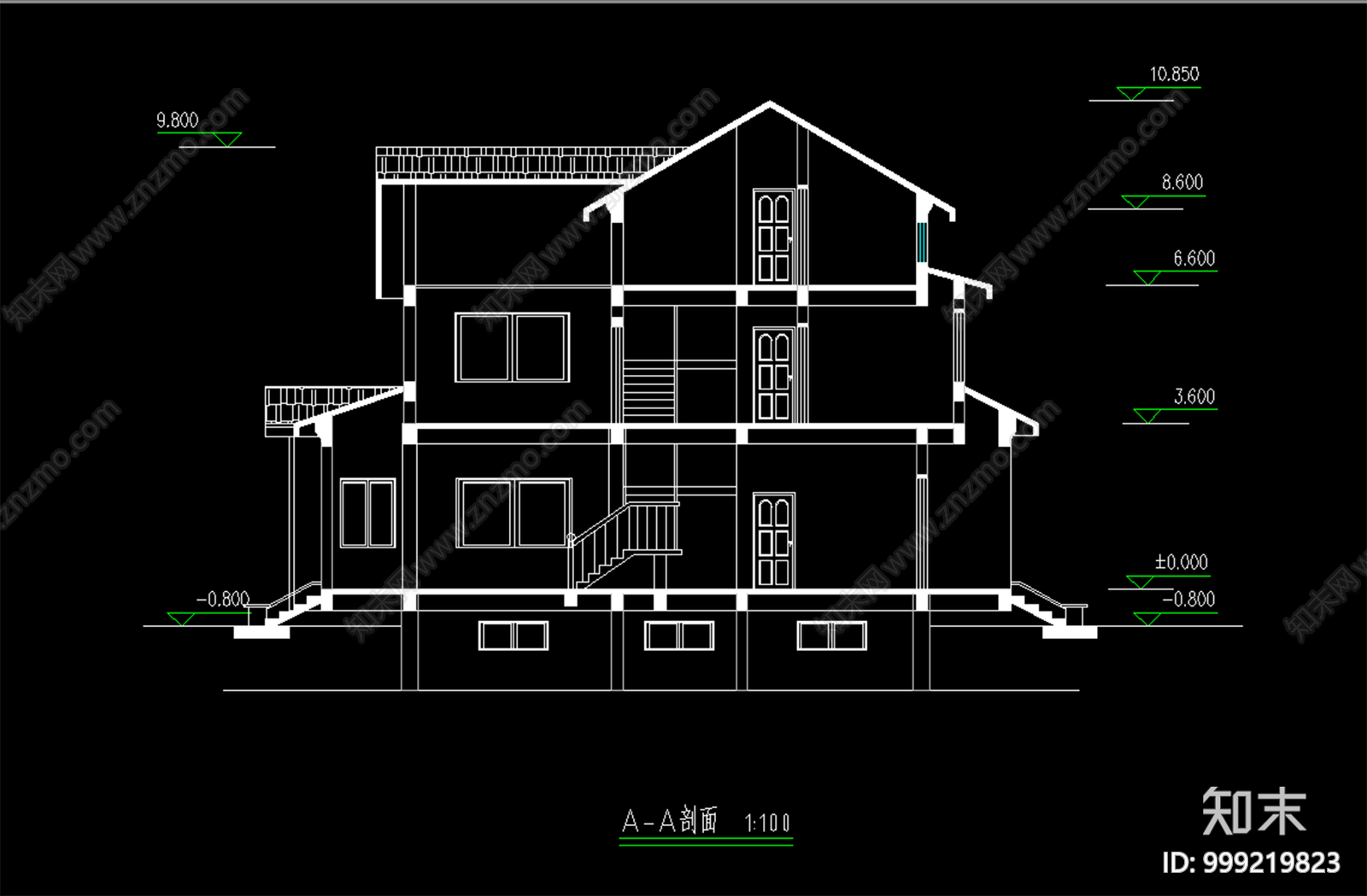 三层小别墅建筑cad施工图下载【ID:999219823】