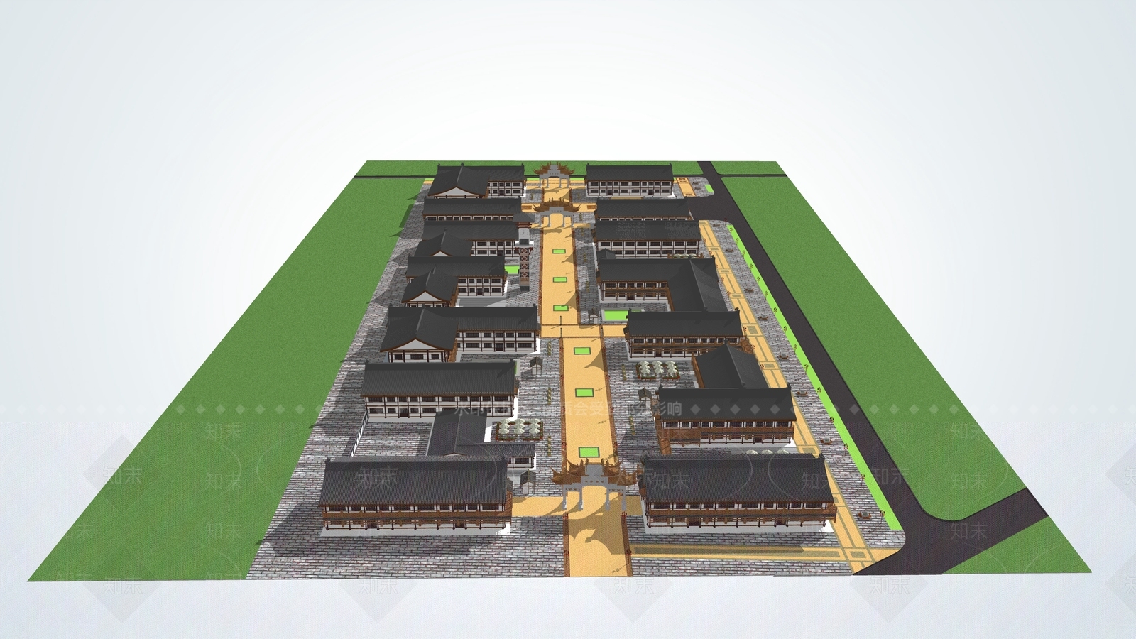 中式仿唐代商业街SU模型下载【ID:599223502】