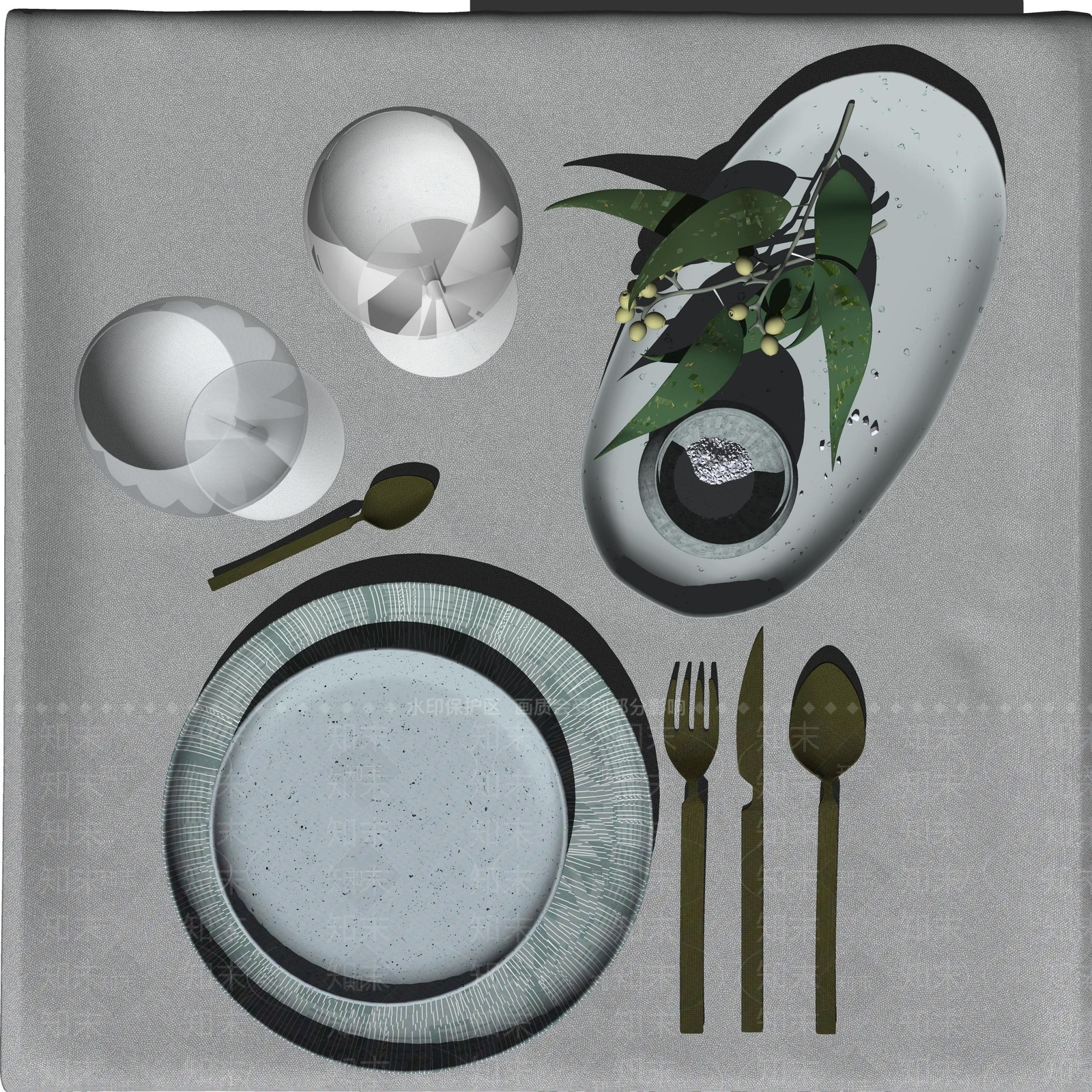 北欧餐具组合SU模型下载【ID:799232175】