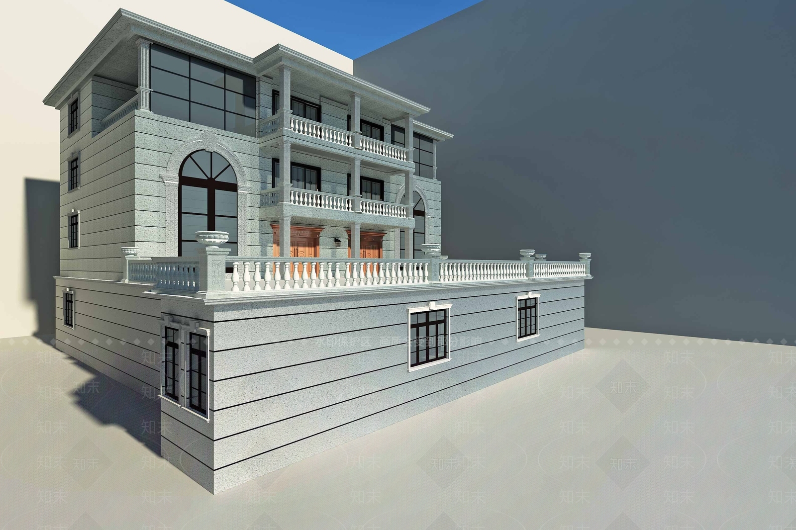 现代别墅外观图3D模型下载【ID:999255862】