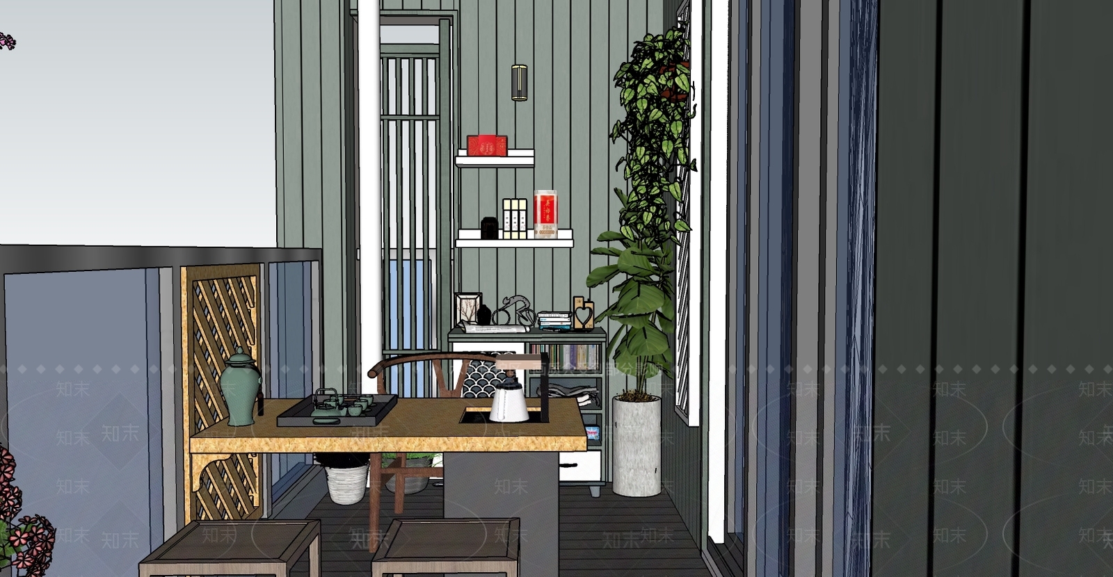 现代家居阳台SU模型下载【ID:699274503】