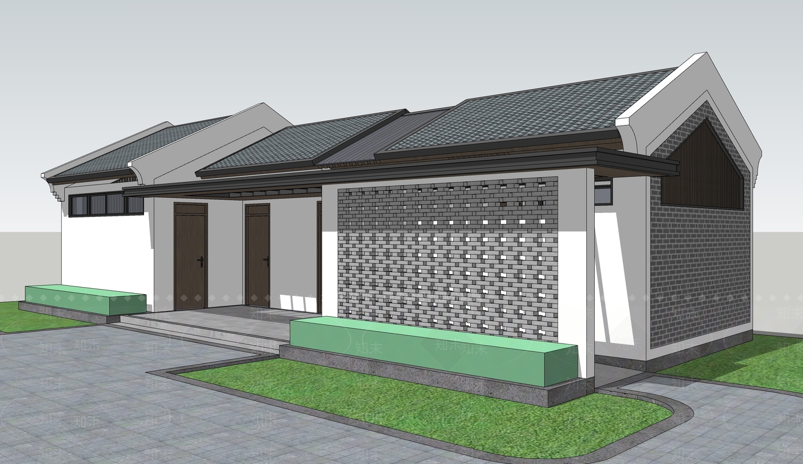 新中式公共厕所SU模型下载【ID:899280055】
