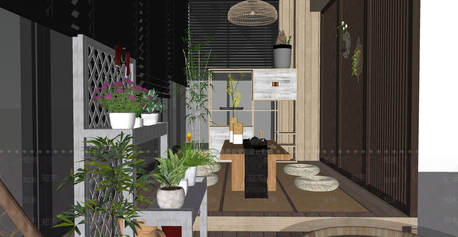 日式家居榻榻米阳台SU模型下载【ID:699283516】