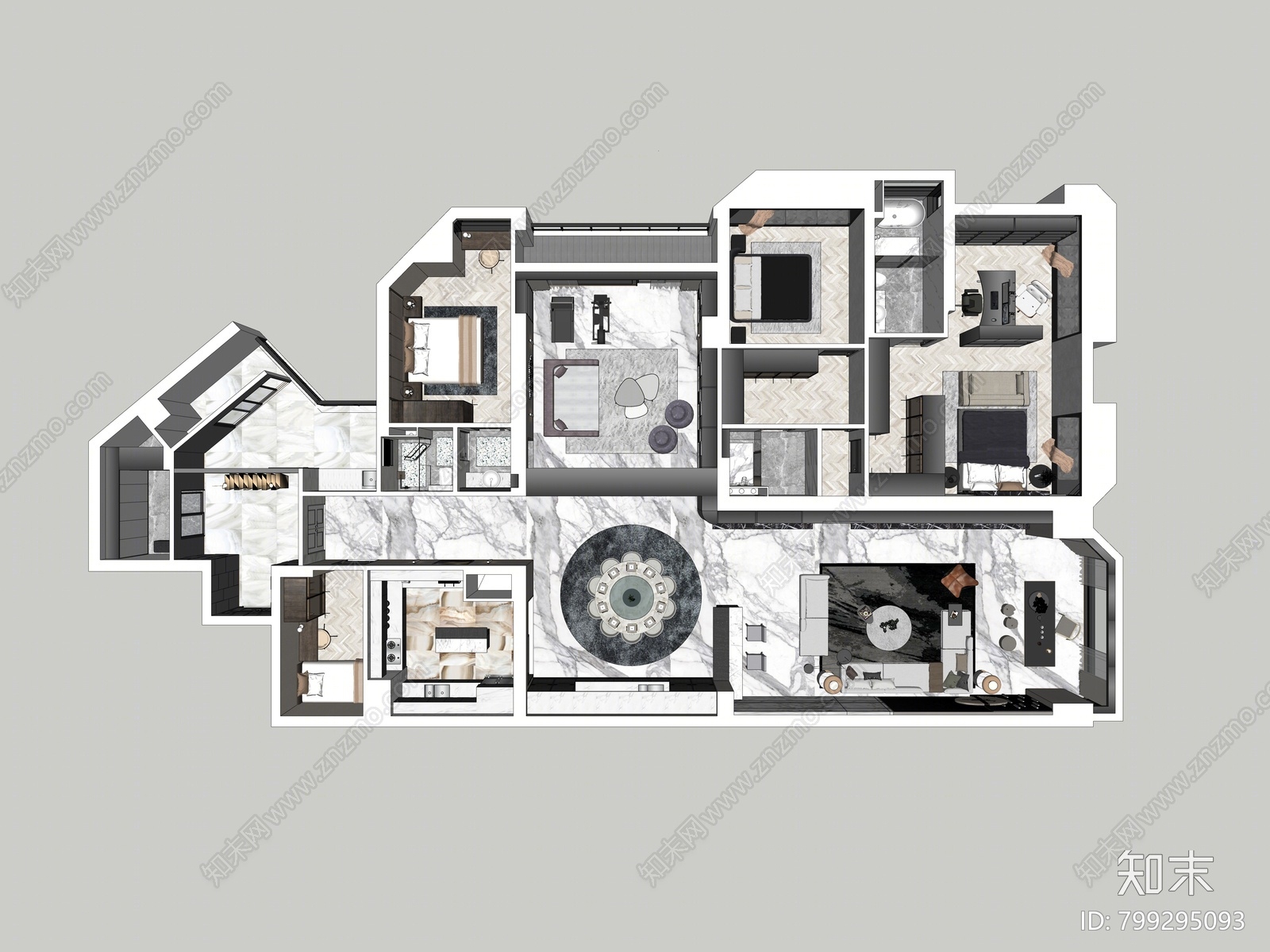 现代样板房SU模型下载【ID:799295093】